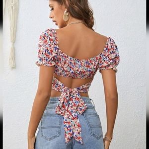 NWT SHEIN Floral Print Crop Blouse